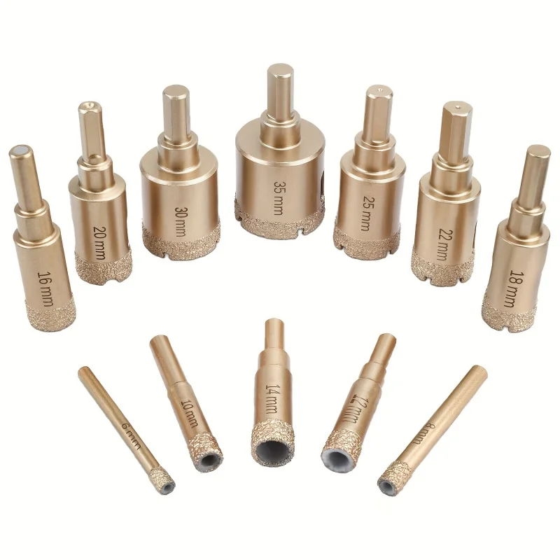 12pc Diamond Drill Bit Set for Glass/Tile/Marble - 6-35mm Hole Saw Kit w/ Hand Tools for Granite, Stone & Ceramic
