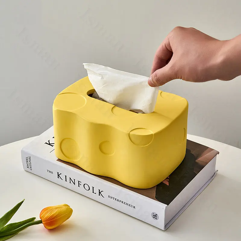 Originality Cheese Shape Tissue Boxes Cartoon Living Room Decoration Cute Resin Napkin Holder Box Dining Room Table Decorative