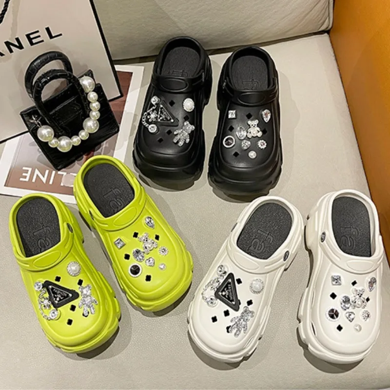 여성용 나막신 웨지 힐 두꺼운 밑창 슬리퍼, 정원 해변 홈 슬리퍼, 두꺼운 밑창, 여성 하이트닝 쪼리, 여름 패션 