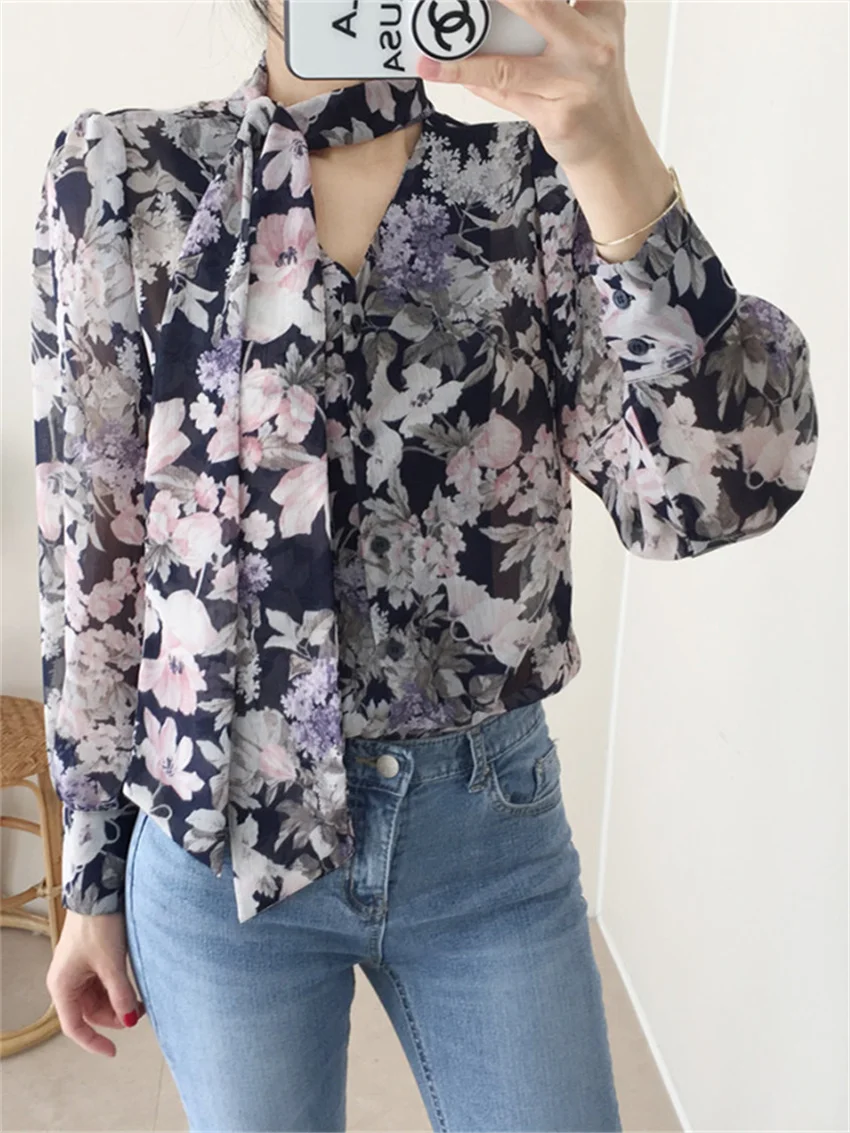 Alien Kitty Florals Work Wear Shirts New Women Daily Loose 2024 Elegant Chiffon All Match Office Lady Spring Printed Gentle