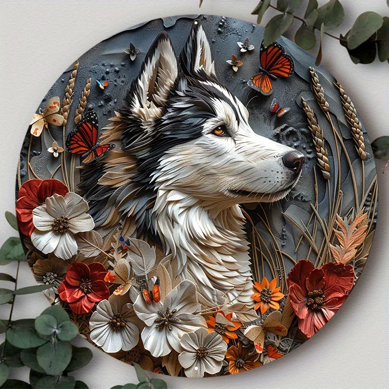 

Dog Themed Round Aluminum Wreath Sign - 2D Flat Print, Ideal for Home, Apartment Wall Decor & Gifts, Wall Art Home Decor