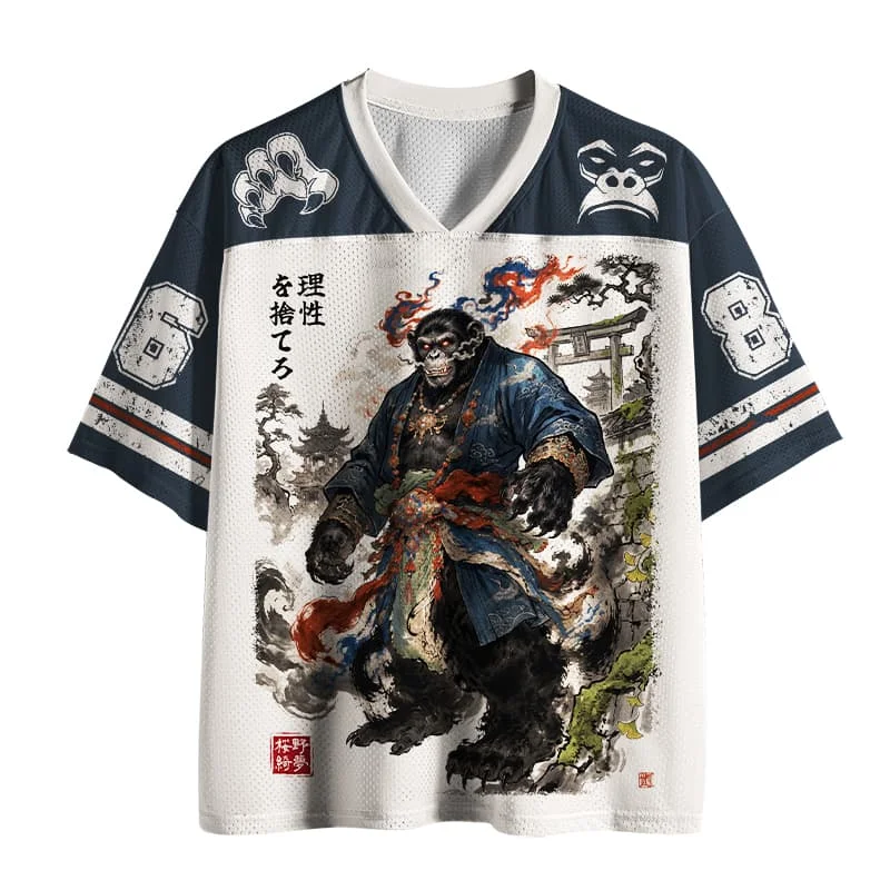 2026 Popular V-neck Mesh T-shirt with Fun Printed Short Sleeved T-shirt, Retro Streetwear, Loose Oversized Sports Mesh T-shirt