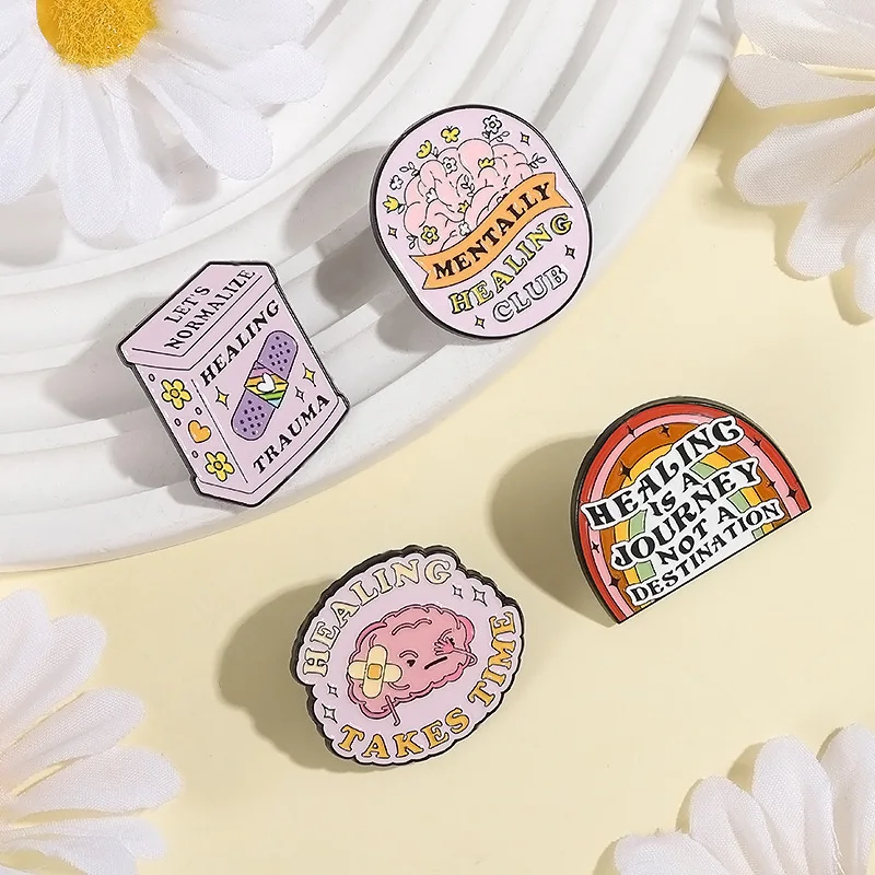 Novelty Healing Theme Enamel Pins Mental Health Metal Badge Brooch for Jewelry Accessory Gifts Wholesale