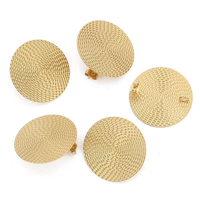 10pcs 20mm 30mm Stainless Steel Bohemian Round Earring Stud Embossed Earring Base Setting Connector for Earring Jewelry Making