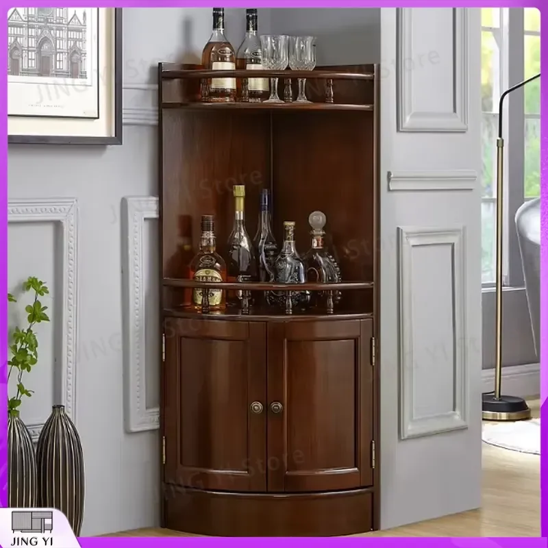 Classic Medieval Style Solid Wood Corner Wine Cabinet Triangular Design IB805 for Living Room Dining Room Kitchen Storage