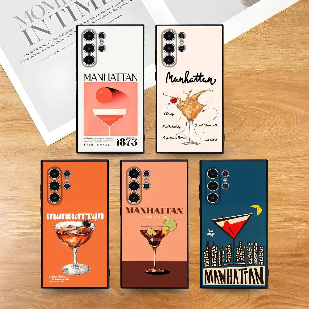 

Manhattan Cocktail Art Phone Case For Samsung Galaxy S25 S24 S22 S23 Ultra S21 S20 Plus 5G Frosted Non-Slip Full Soft Cover