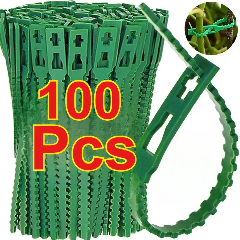 100 Pcs Reusable Garden Cable Ties Plant Vine Tree Shrubs Support Fastener Nylon Adjustable Zipper Cables Organizer Tools