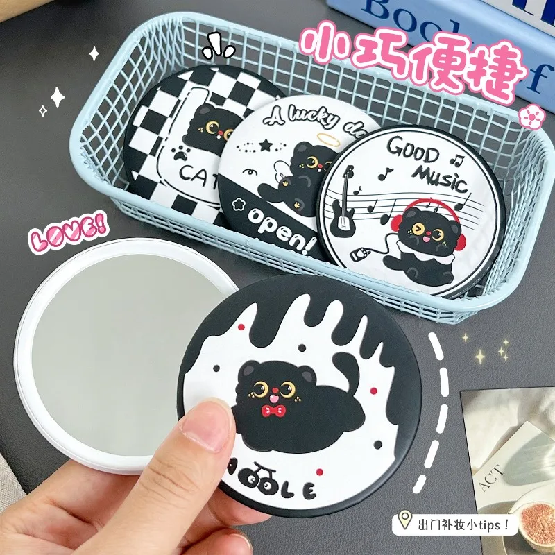 1Pc 7cm Kawaii Cartoon Black Cat Tinplate Round Mirrors Travel Portable Makeup Mirror for Girl Cute Mini Pocket Handheld Mirror