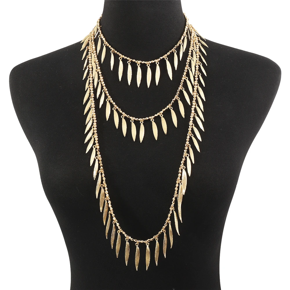 Indian Vintage Statement Three Layer Leaf Tassel Beaded Necklace Women Fashion Boho Ethnic Maxi Long Necklace Jewelry 2026 New
