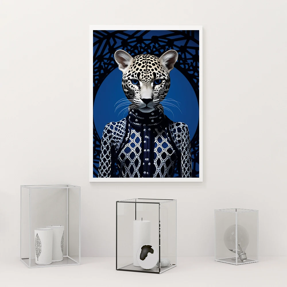 Fashionable Dressing Animal Portrait Posters Deluxe Chic Animal Prints Canvas Painting Wall Art Pictures Home Room Modern Decor
