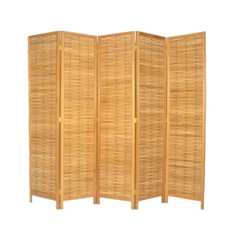 Vintage Bamboo Wood Louver Folding Screen Room Divider Portable Partition for Office Home Decor