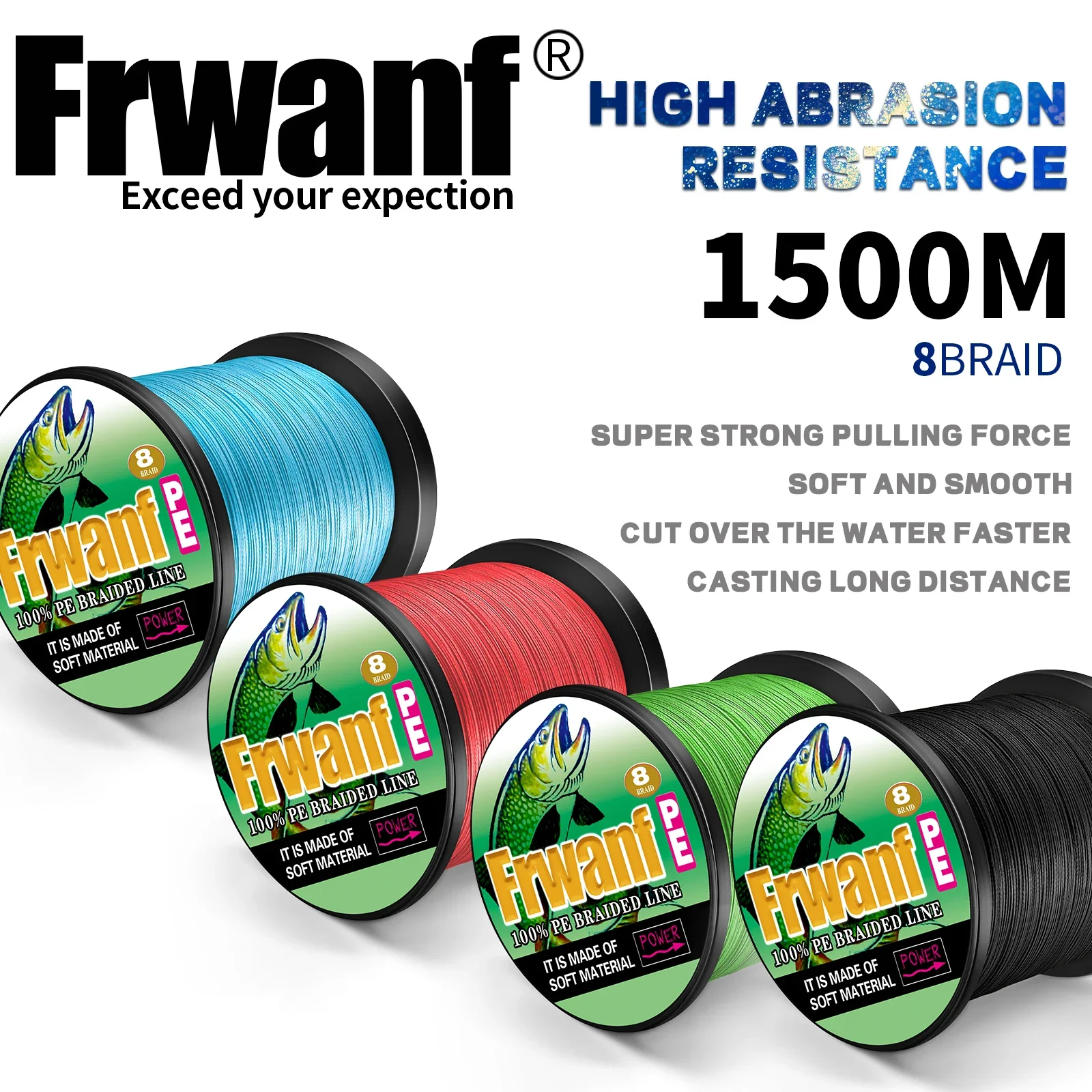 

Frwanf 8 Strands 1500m Fishing Lines 6-300LB Braided PE Japan Smooth Multifilament Line Sea Fishing Line Carp Fly Wire line Tool