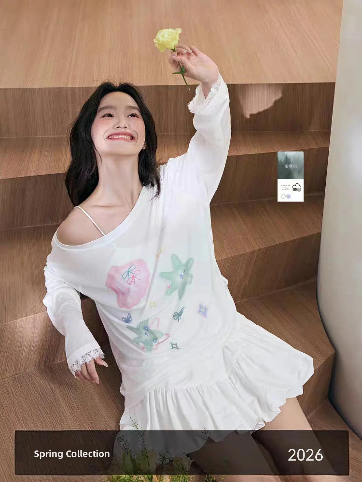 

White oulder Bared Long Sve T-irt Blue Side oulder Thin Autumn New Women's Spring Commute Sle Loose Fit Daily Wear