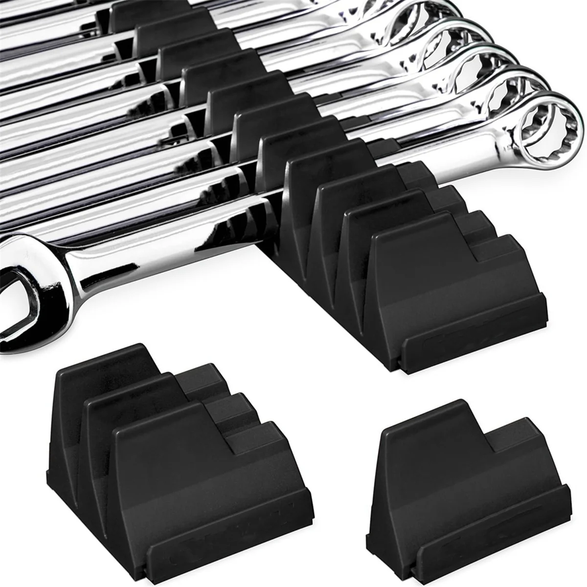 A56XQ 3Pcs Magnetic Wrench Organizer Easy to Install Portable Tool Storage Shelf Wrench Holder for Tool Drawer Storage Black