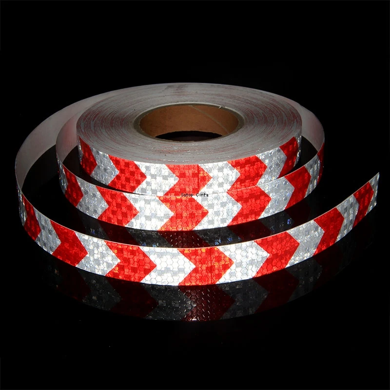 2.5cm*10m Adhesive Bicycle Reflective Tapes Warning Stickers Waterproof Road Safety White-Red Arrow Reflectors MTB Film For Cars