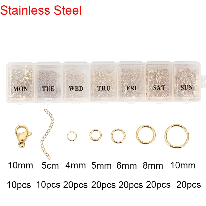 Schmuckherstellungsset Set Box Edelstahl Offene Biegeringe Karabinerverschlüsse Ohrringhaken Für Armbandzubehör Halskettenzubehör