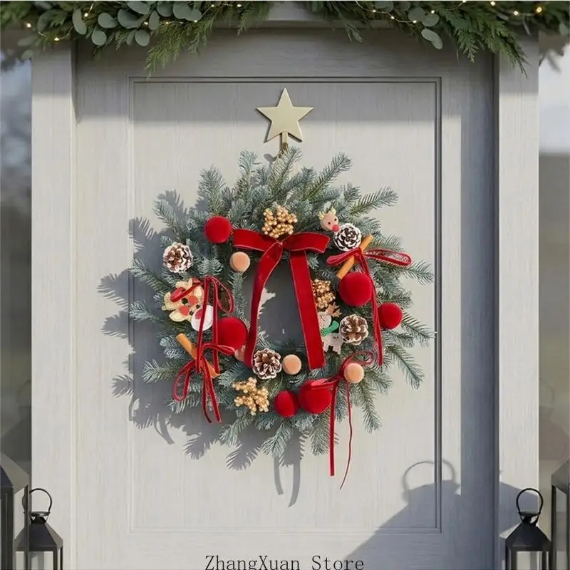 Weihnachtskranz-Hängedekoration für den Eingangsbereich mit Bandbesatz und Winterstil 3XUF – Detail 9