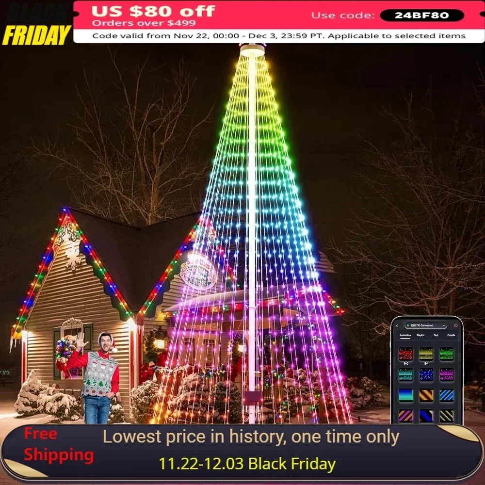 16 Ft Prelit Christmas Tree, Smart Outside Christmas Tree Light Show App Control with 1008 LED Lights Color Changing Sync APP