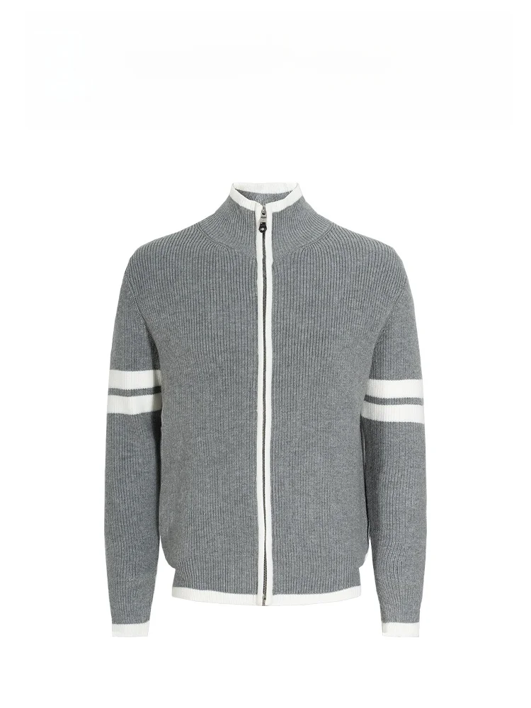 

BAIRBAOLIY Men's Knitted Open Cardigan Sweater Stand Collar Vintage American Sle Striped Color Blo High Faion Spring Au...