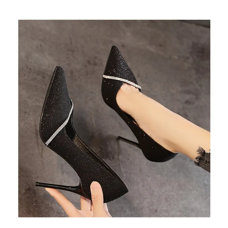 Single Shoe Women 2024 New Spring and Autumn French Girls Pointy Rhinester High Heels Fashion Stiletto Bridesmaid Shoes