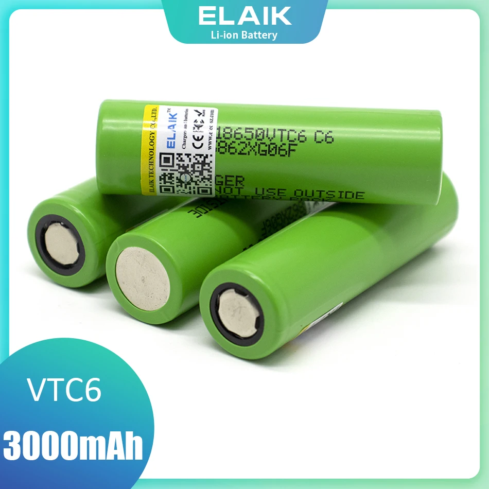 

VTC6 100% true capacity 3.7 V 3000mAh 18650 VTC6 rechargeable lithium-ion battery 30A suitable for toy tools flashlight