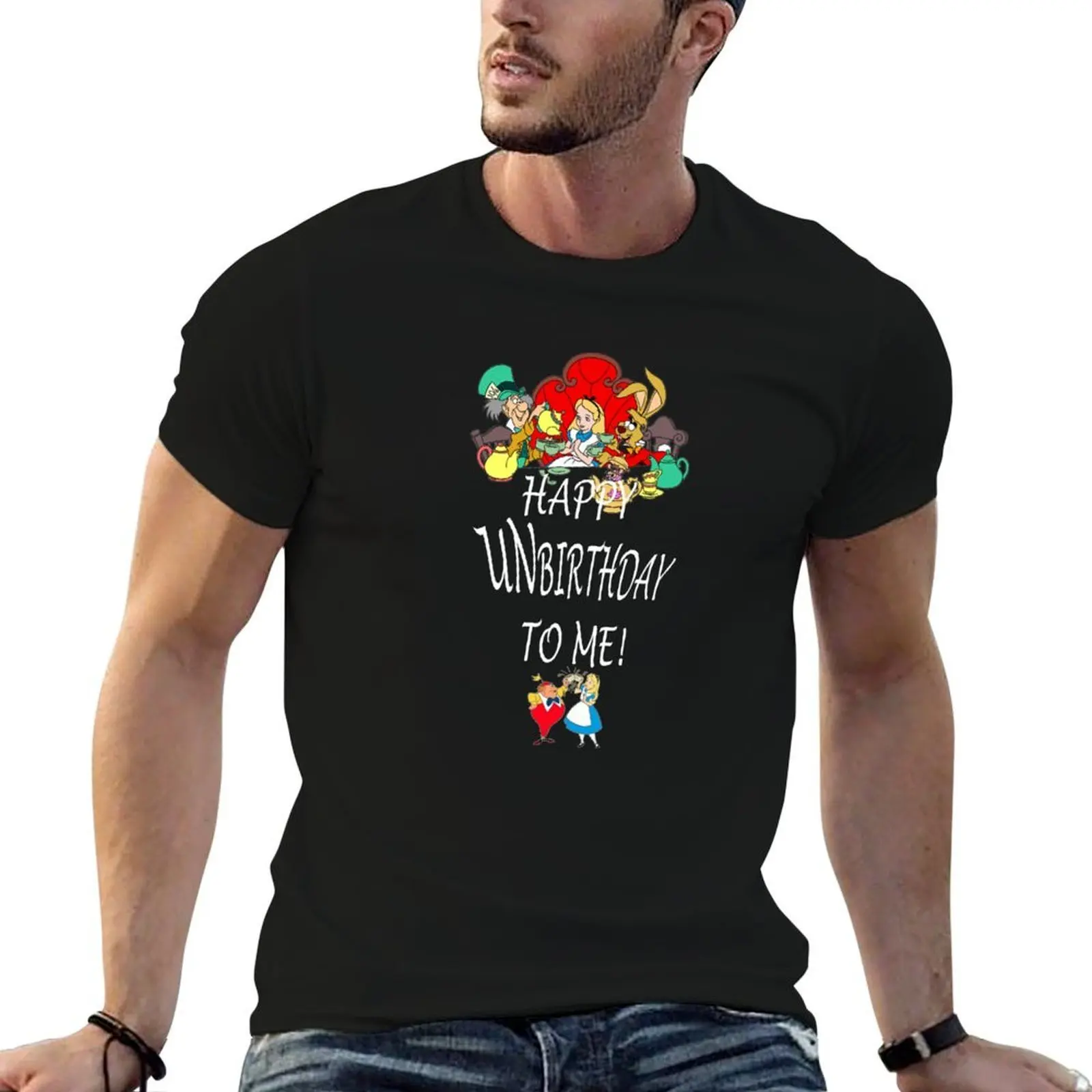 

Alice Happy Unbirthday To Me Mad Hatter Rabbit Tea Party Fans Vintage Literary Gifts T-Shirt cotton t shirt man T-Shirt