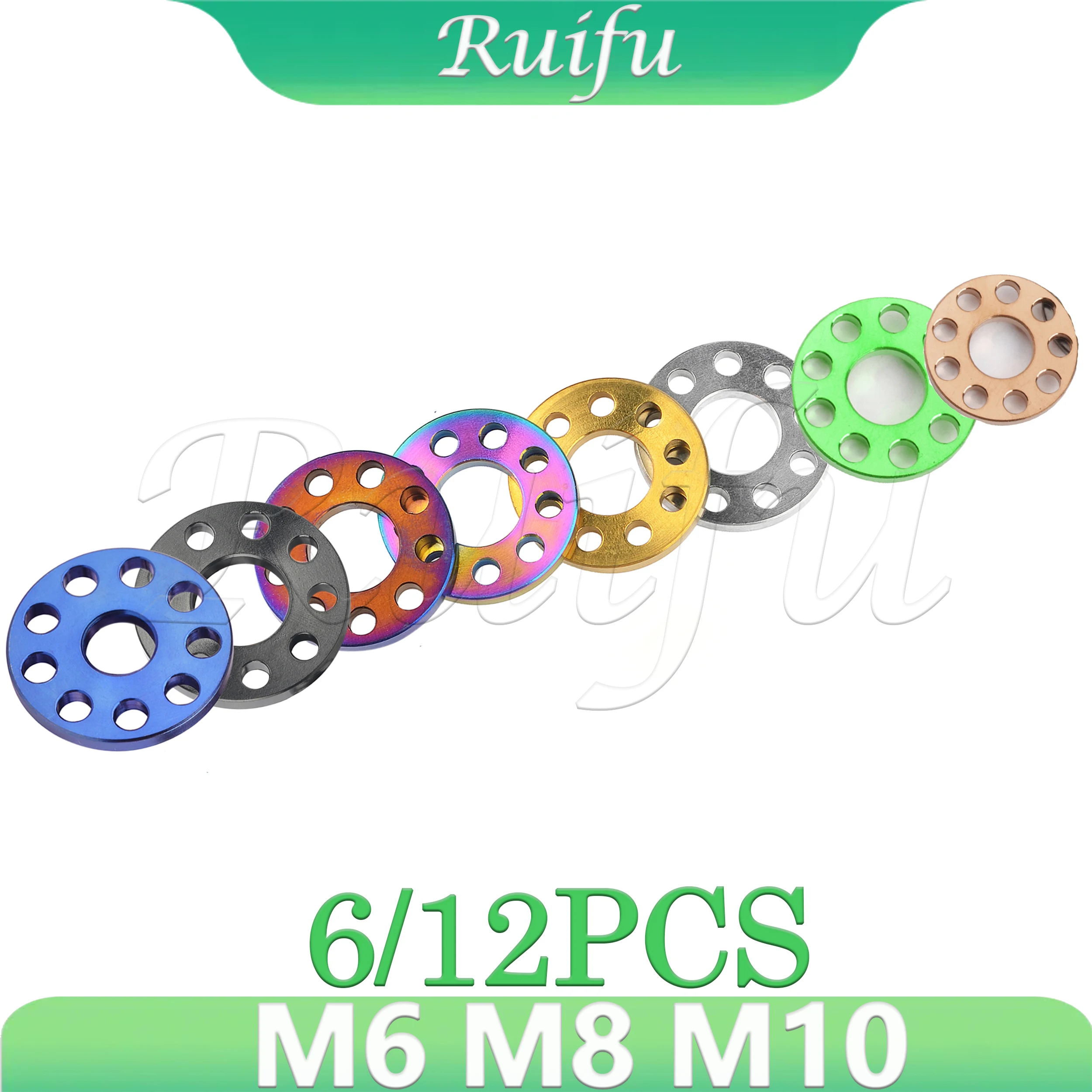 

Ruifu Titanium Washers 6/12PCS M6 M8 M10 Ti 9 Porous Motorcycl Decoration Bolt Screw Nine Holes Spacer Flat Washer