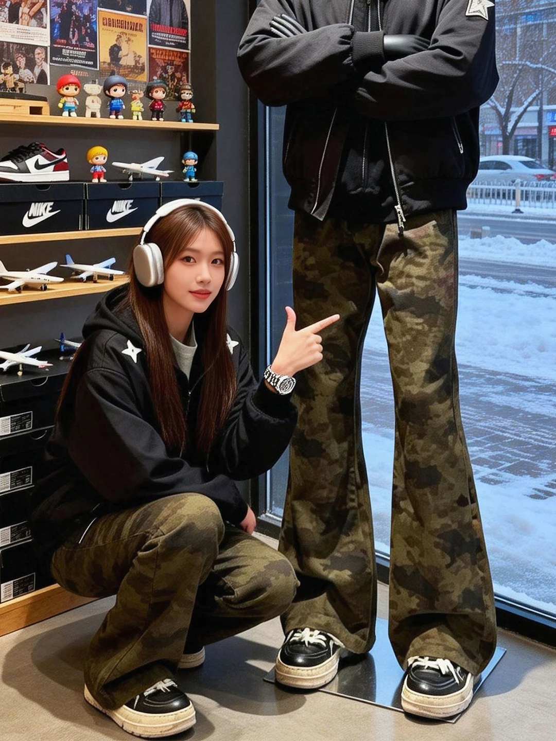 

American Retro Camouflage Flared Jeans Men's Straight Leg Rise Spring Faion Workwear Casual Home Outdoor Spring Jeans