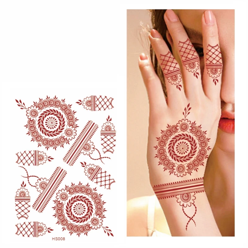 

1PC European and American Tattoo Stickers Semi-permanent Brown Red Indian Hanna Waterproof Lace Disposable Tattoo Stickers