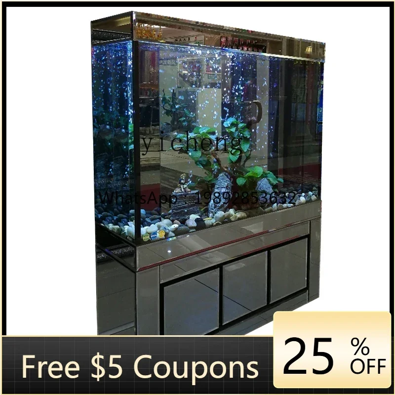 

YGG living room large household aquarium partition wall floor filtration water-free ecological ultra-white glass goldfish tank