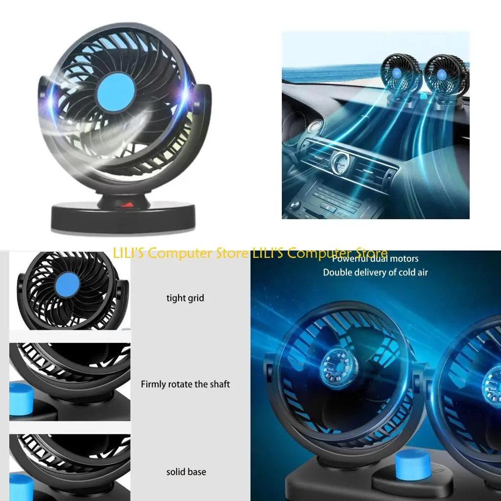 

A52B Вентилятор охлаждения электромобиля с вращающимся на 360 градусов 2-скоростным двойным вентилятором для головы автомобиля,