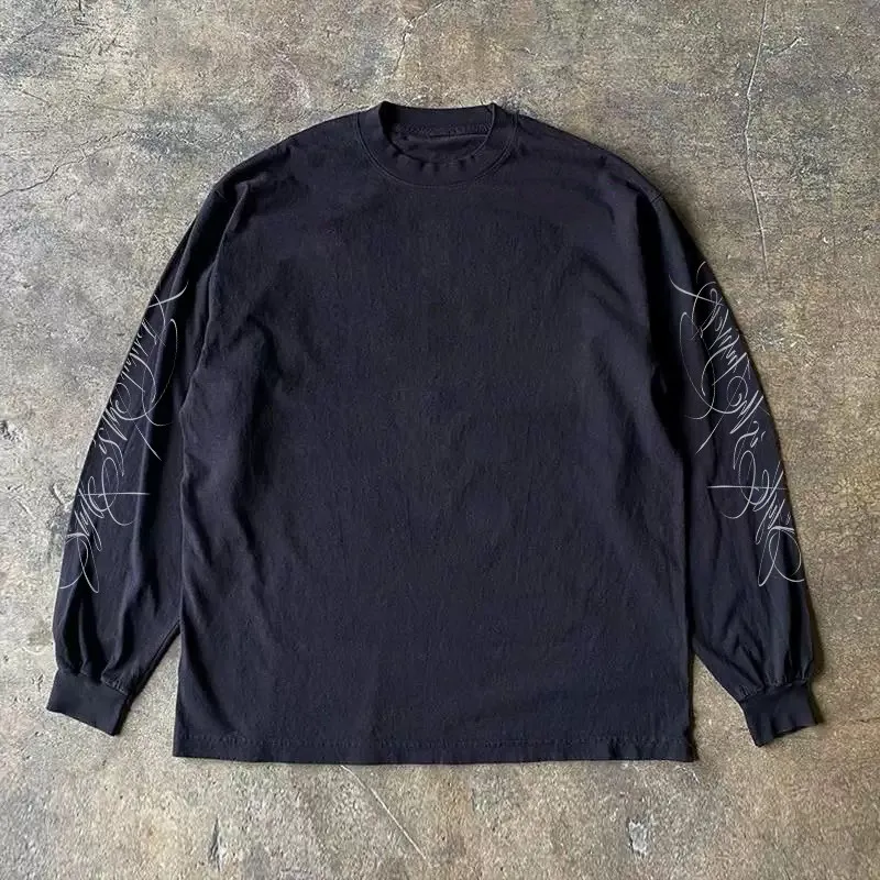 Heavyweight 310g Pure Cotton Long Sleeve T-Shirt American Retro Oversize Streetwear Versatile Comfortable Cotton round Neck Top