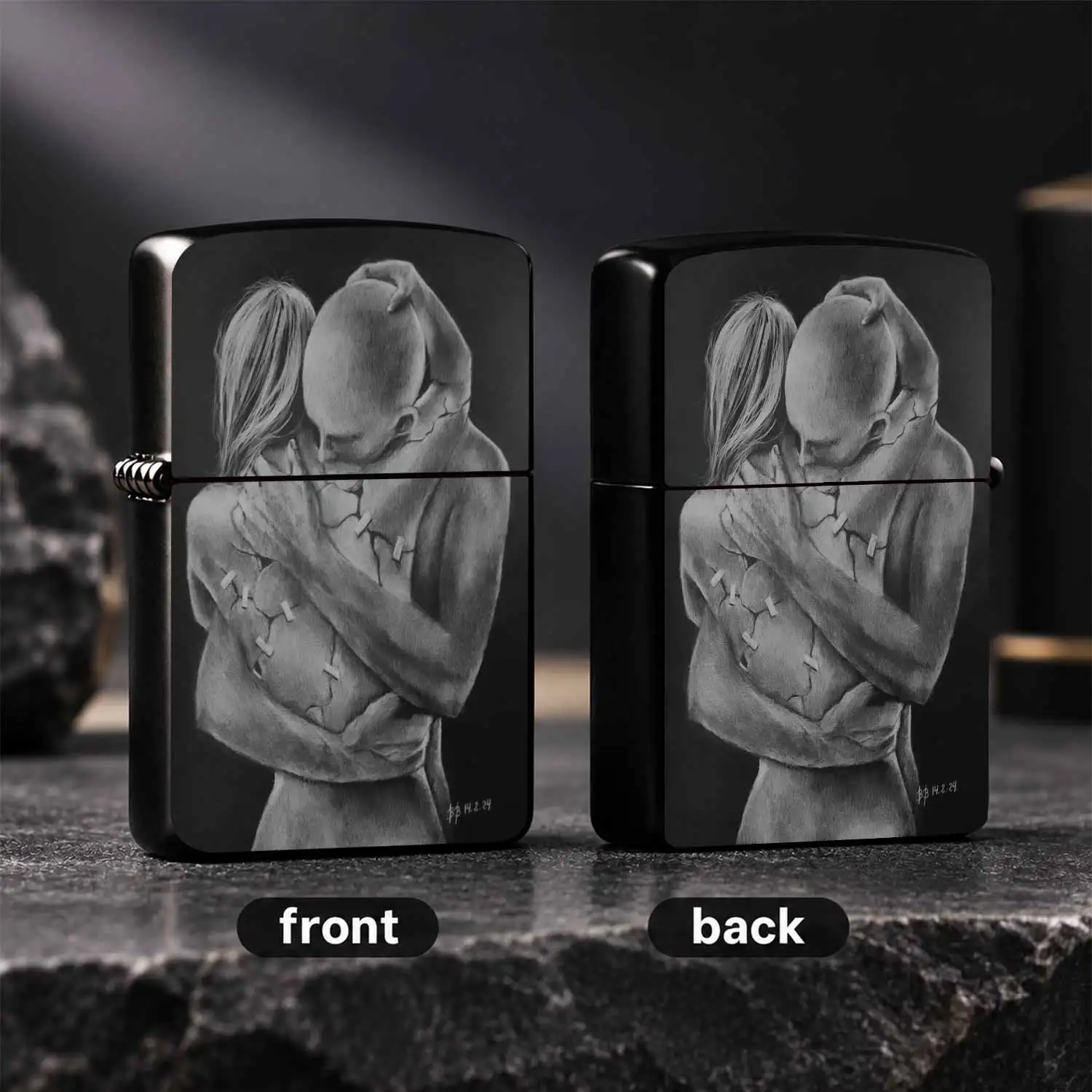Creative Embracing Broken Figure Art Pattern Lighter, Aesthetic Abstract Human Portrait Decor Ignition Tool, Stylish Artistic Portable Daily Item, Suitable for All Scenarios, Ideal for Personal Use or Gifting, Unique Artistic Practical Acc