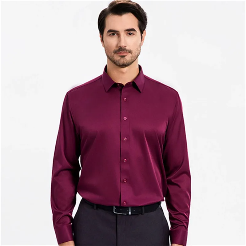 

Plus Size 8XL 7XL 6XL Mens Business Shirts Long Sleeve Solid Color Regular Fit Without Pocket Social Sorft Stretch Office Blouse