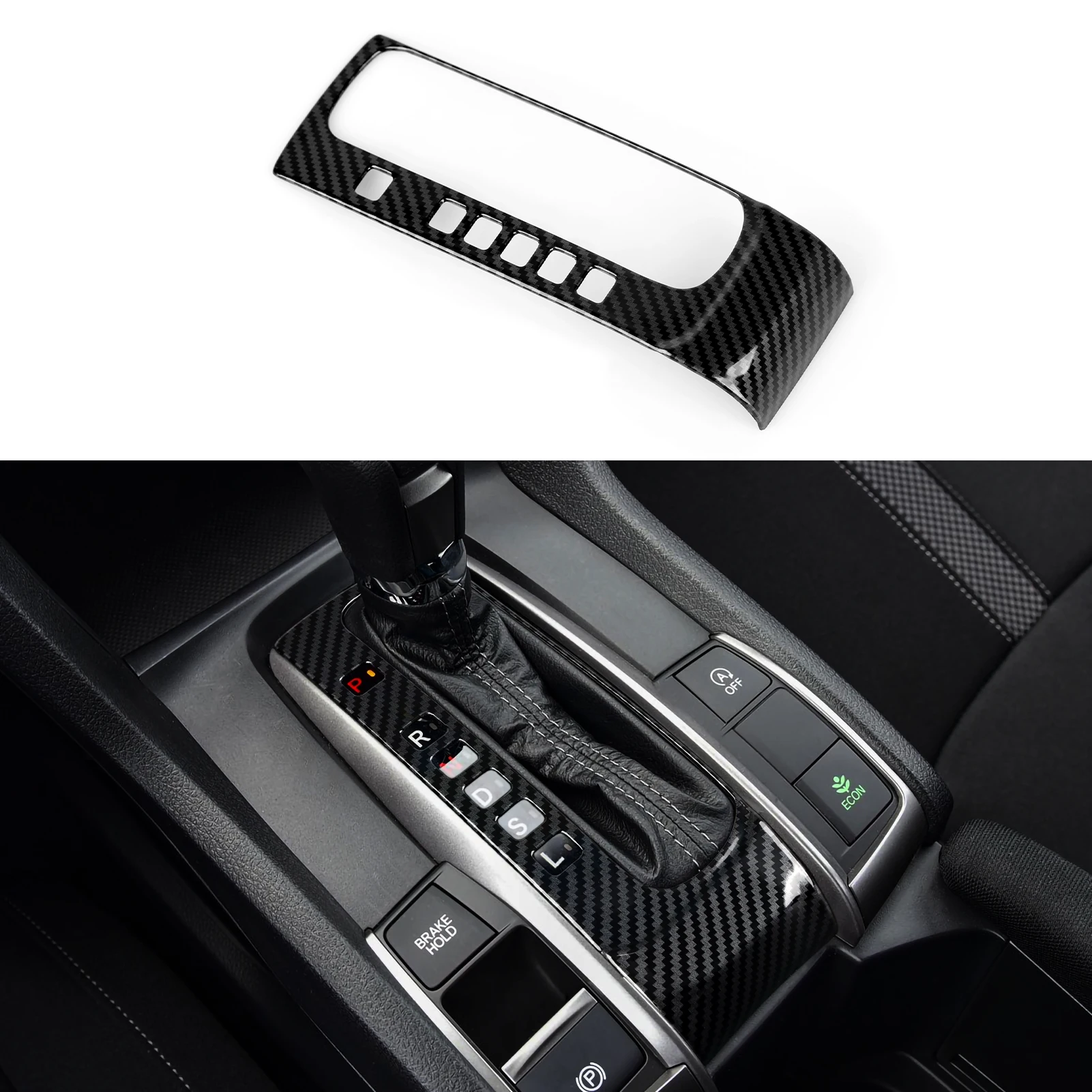 

For Honda Civic 10th Gen (2016-2021) Trim Accessories, Car Center Console Gear Shift Panel, Carbon Fiber ABS Interior Stickers