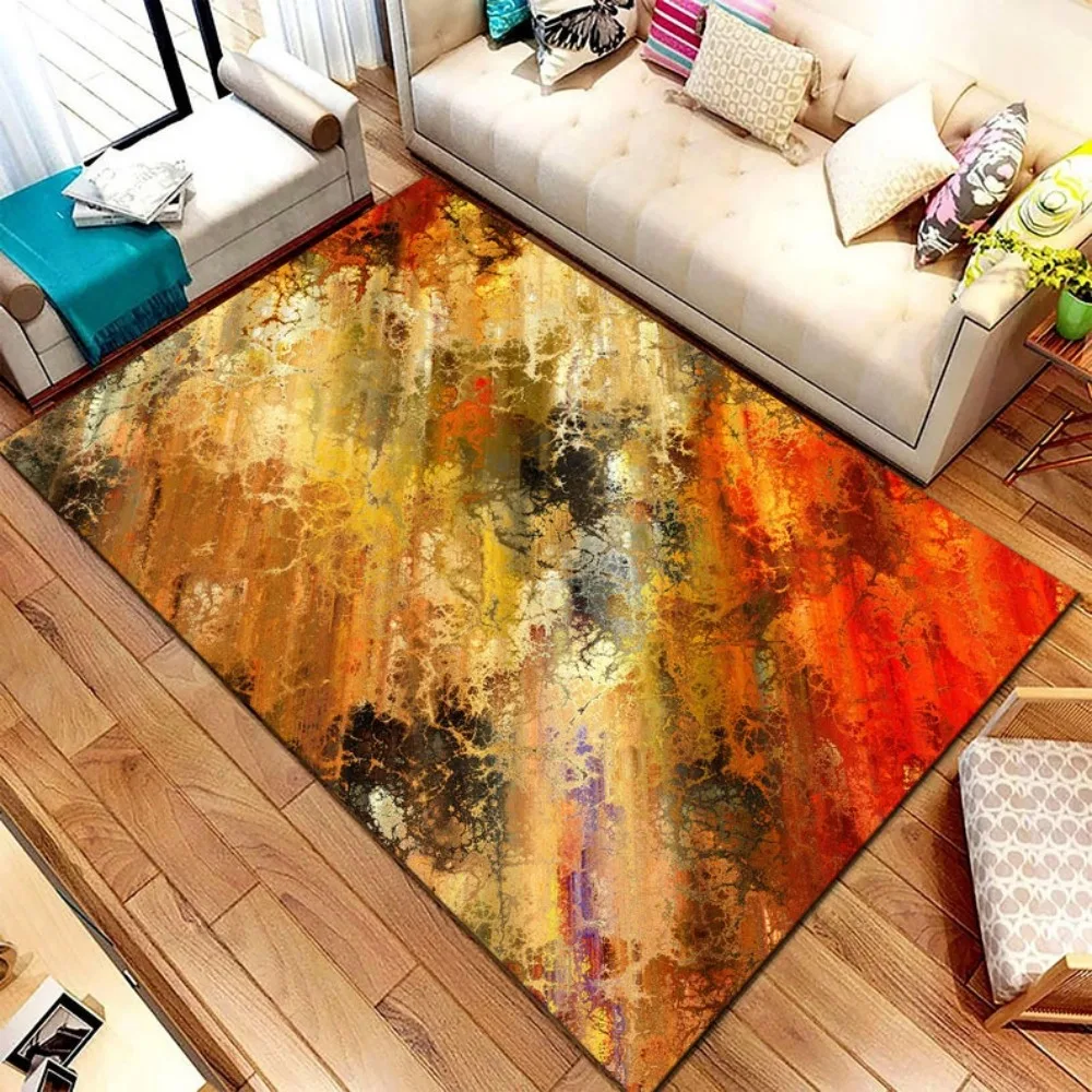 Modern Abstract Oil Painting Rug Contemporary Art Brush Stroke Print Carpet Non-Slip Washable Floor Mat for Living Room Bedroom