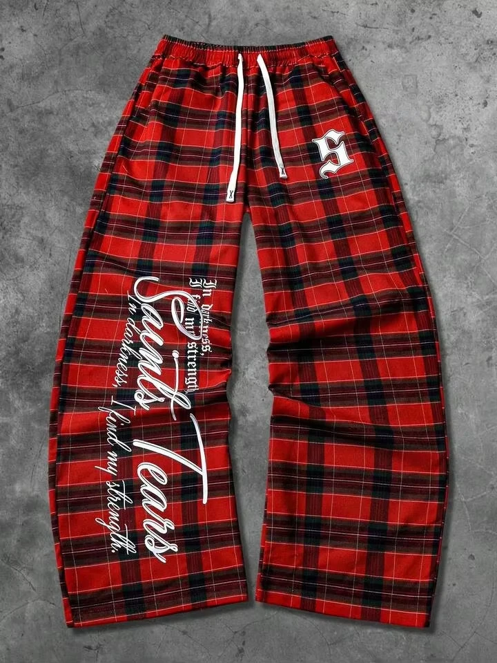 New Model Men‘s Kids Gothic Vertical Graphic Wide Leg Sweatpants Drawstring Loose Straight Baggy Y2K Dark Punk Streetwear Pants.