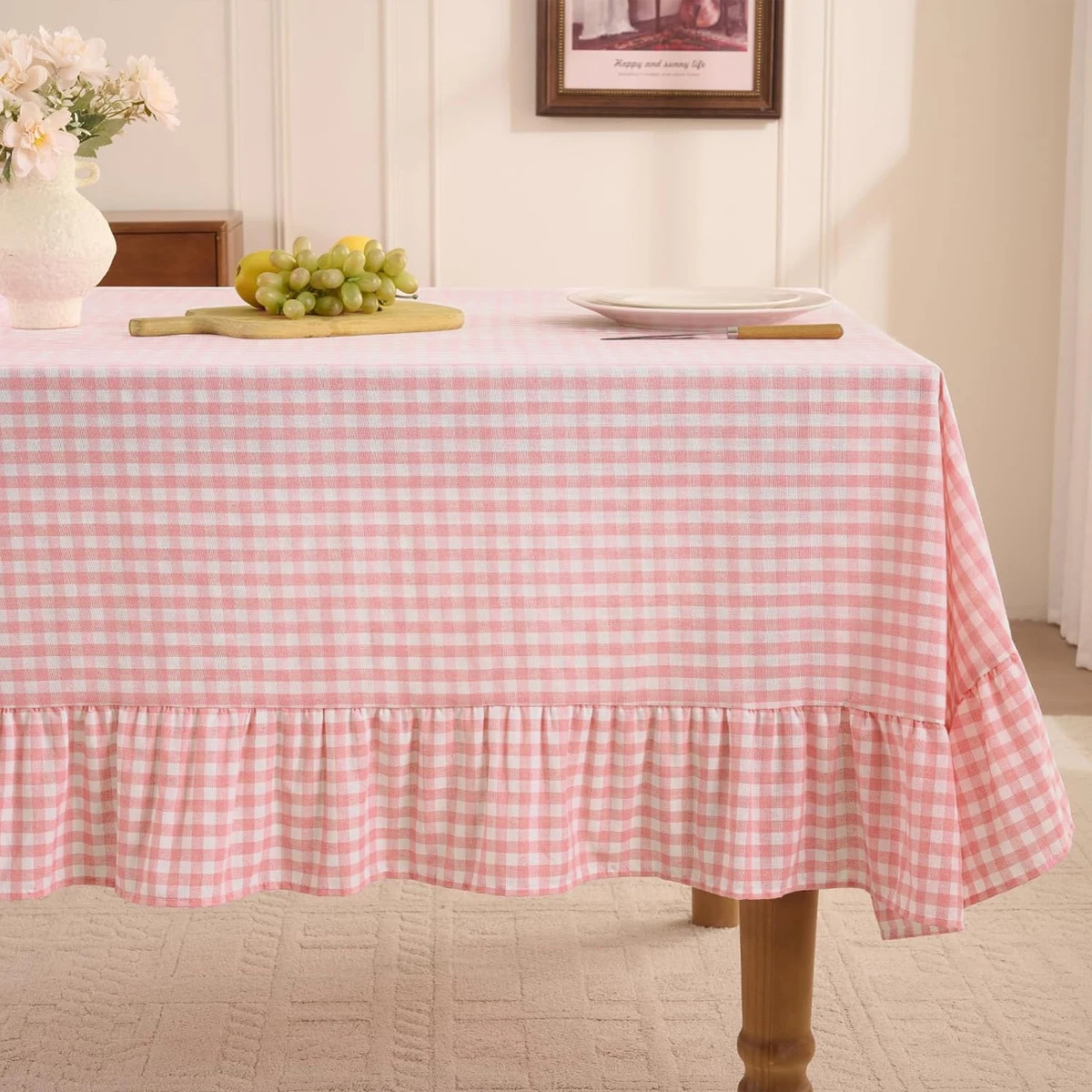 Karierte Tischdecke mit Rüschenrand für Zuhause, Hochzeit, Party, Festival, Küche, Weiche Faltbare Tischdecke mit Rüschenrand – Detail 6