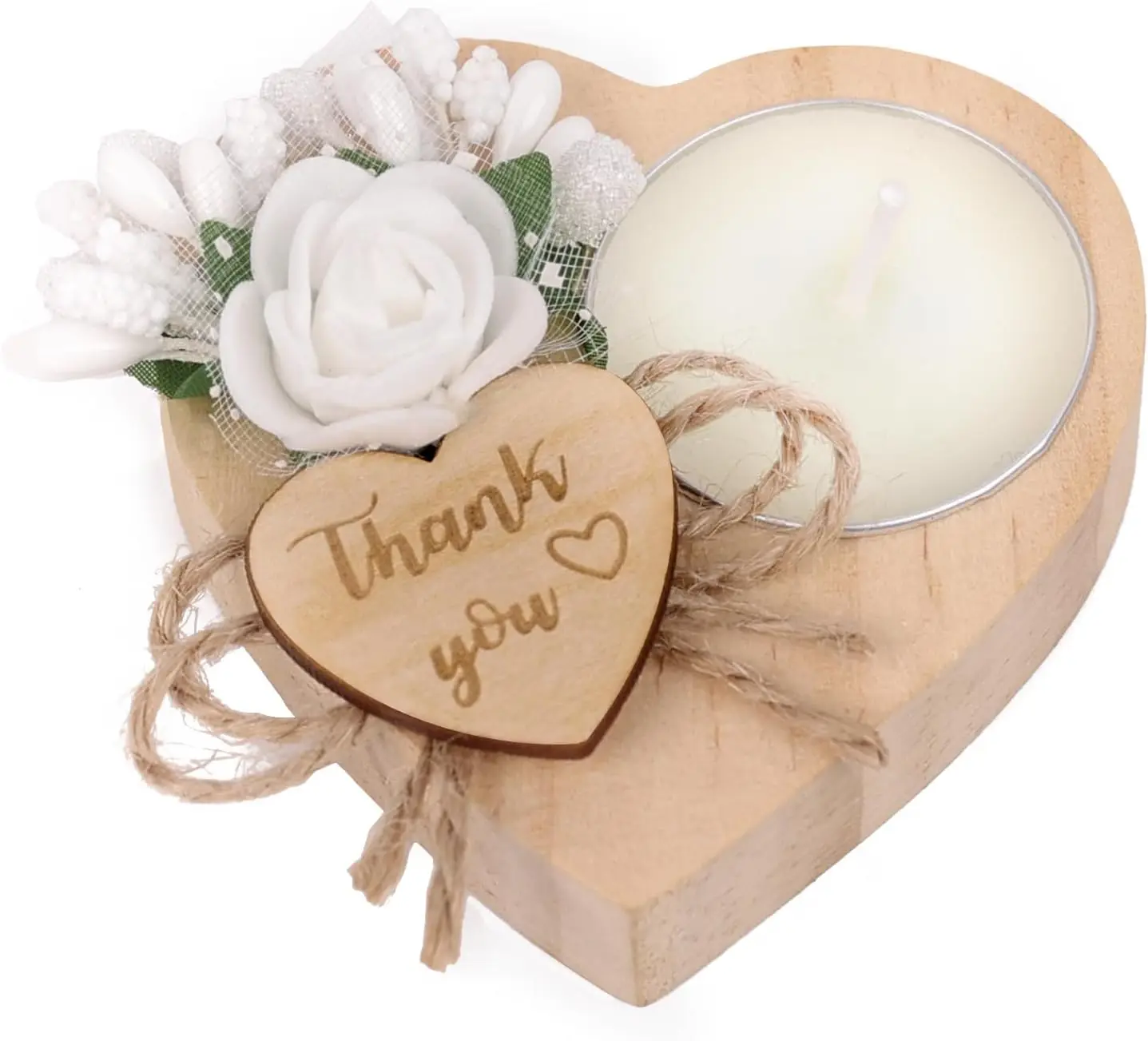 

50 Wooden Heart Tealight Candles Set for Wedding Party Favors