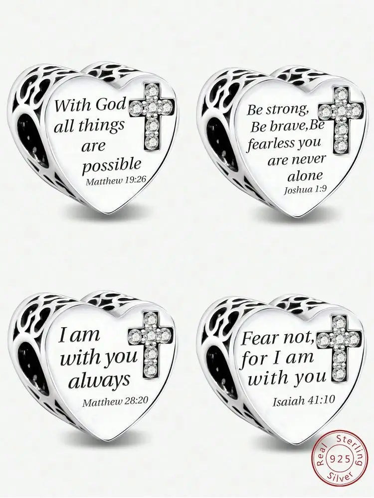 

925 Sterling Silver Classic Vintage Love Heart Cross Bead Diy Bracelet Bangle Making Gift Of High Quality Fine Jewelry