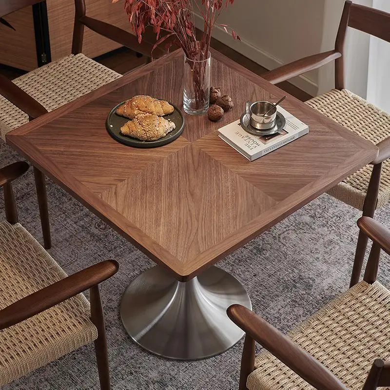 Solid Wood Dining Table, Square Negotiation Table, Coffee, Reception, Chairs, Hotel Restaurant, Stainle