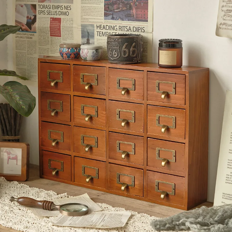 Organizador de escritorio de madera con 9/12 cajones, gabinete con catálogo de tarjetas de biblioteca, caja de gabinete de escritorio, cofres Vintage para almacenamiento de escritorio de oficina en casa