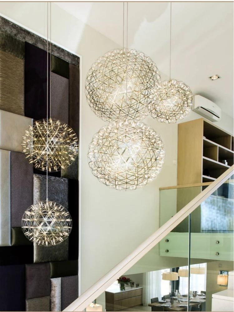 Nowoczesne krótkie Loft Spark Ball LED Lights żyrandol oprawa fajerwerki ze stali nierdzewnej Lobby Lustre lampa wisząca Home Deco Lightin — 2