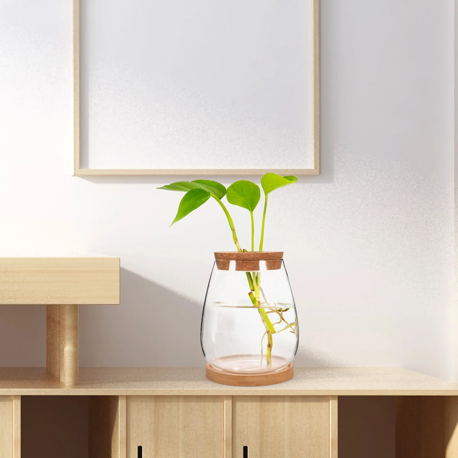 

1 Set Transparent Glass Succulent Vase With Bamboo Tray Clear Flower Hydroponic Holder For Home Garden Office Decor Wedding