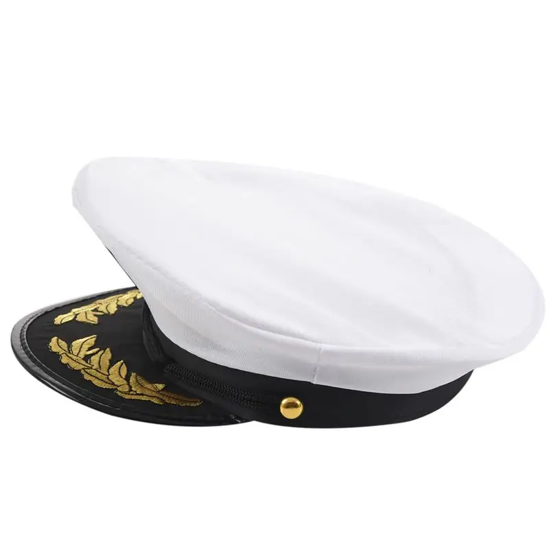 

AEF6-6X Adult Yacht Boat Captain Hat Navy Cap Ship Sailor Costume Party Fancy Dress Black+White