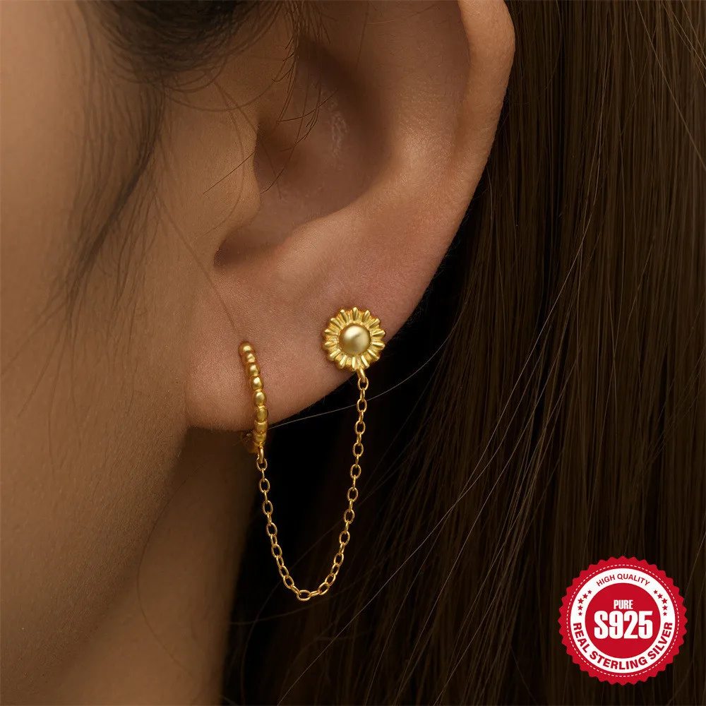 925 Brincos de Prata Esterlina com Zircão Corrente para Mulheres, Cartilagem Piercing, Criativo Jóias Finas para Festa de Aniversário, Acessórios com Charme, 1pc