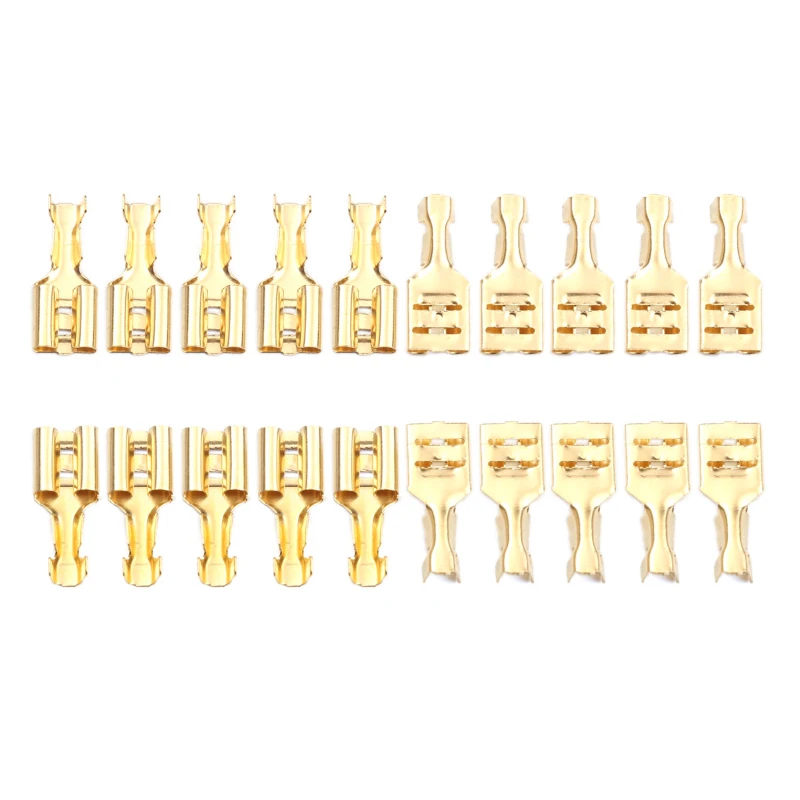 100Pcs 4.8mm/6.3mm Female Crimp Terminal Connector Gold Brass Car Speaker Electric Wire Connectors Crimping Terminals