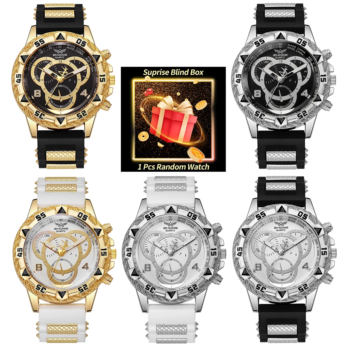 

1 шт., загадочные часы-сюрприз, слепая коробка-мужские часы, модный силиконовый ремешок, аналоговые кварцевые наручные часы, мужские спортивные часы Reloj Hombre