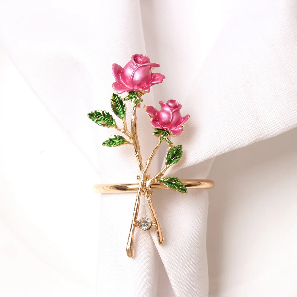 

Valentine's Day rose drop oil diamond napkin ring alloy hotel table cloth ring napkin buckle 10Pcs