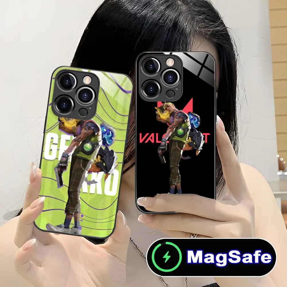 

Valorant Gekko Mobile Cell Phone Case for iPhone 16 15 14 13 12 11 Pro Max Plus Mini MagSafe Glass Colour Protective Luxury